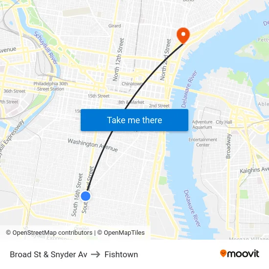Broad St & Snyder Av to Fishtown map