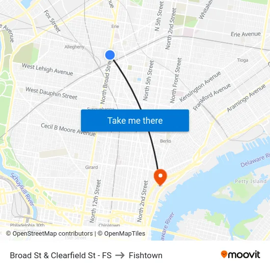 Broad St & Clearfield St - FS to Fishtown map