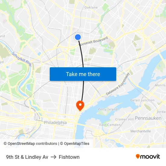 9th St & Lindley Av to Fishtown map