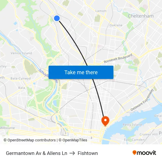 Germantown Av & Allens Ln to Fishtown map