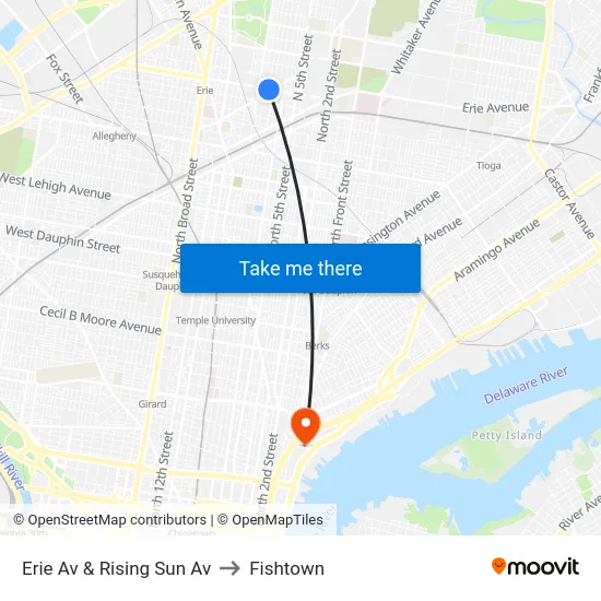 Erie Av & Rising Sun Av to Fishtown map