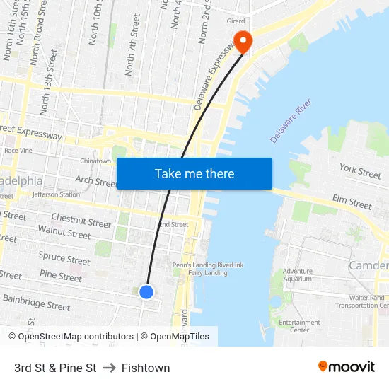 3rd St & Pine St to Fishtown map