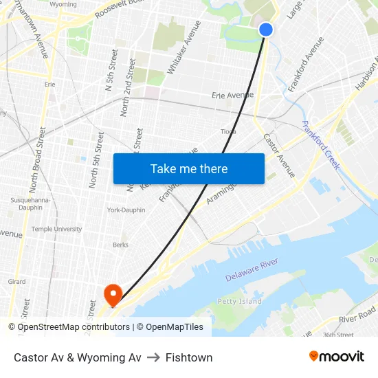 Castor Av & Wyoming Av to Fishtown map