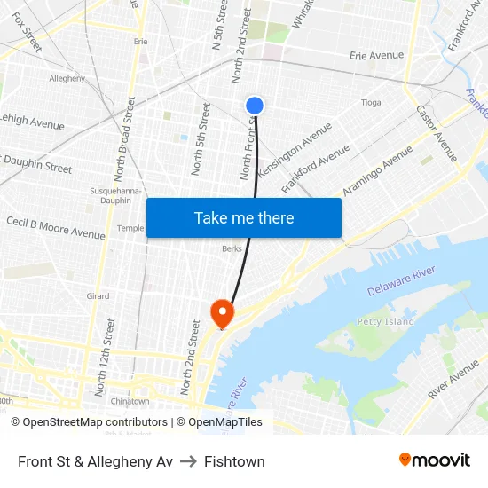 Front St & Allegheny Av to Fishtown map