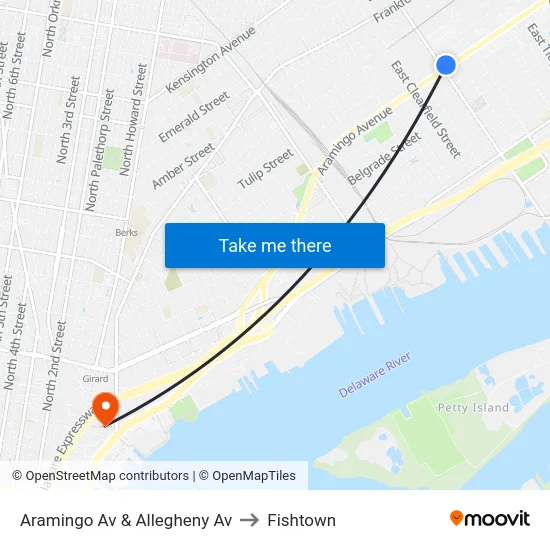 Aramingo Av & Allegheny Av to Fishtown map