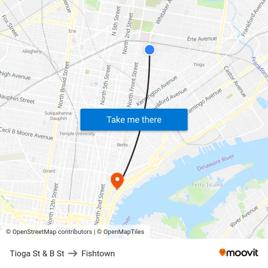 Tioga St & B St to Fishtown map