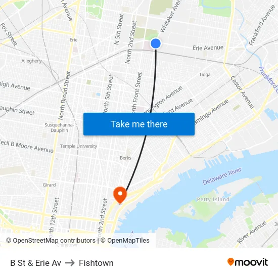 B St & Erie Av to Fishtown map