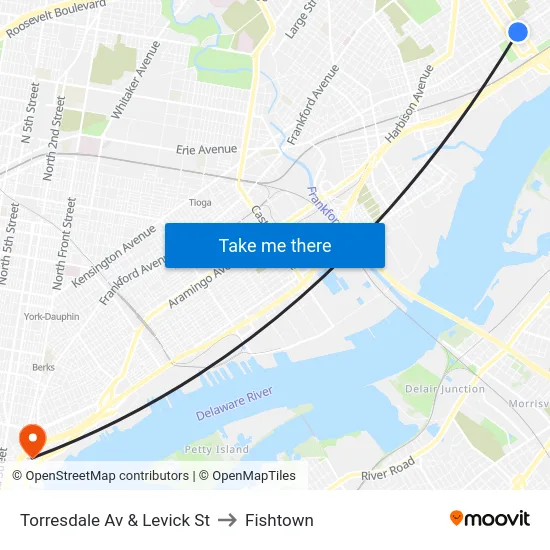 Torresdale Av & Levick St to Fishtown map