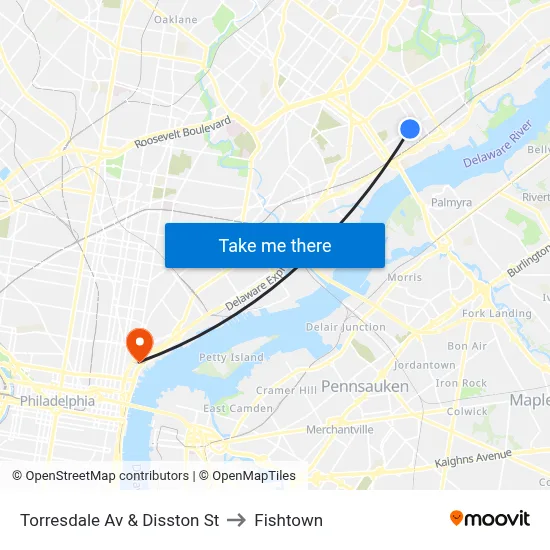 Torresdale Av & Disston St to Fishtown map