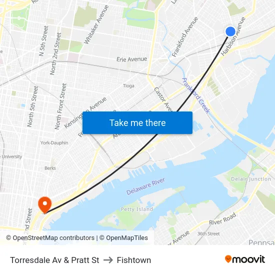 Torresdale Av & Pratt St to Fishtown map