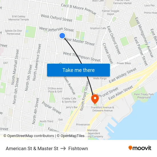 American St & Master St to Fishtown map