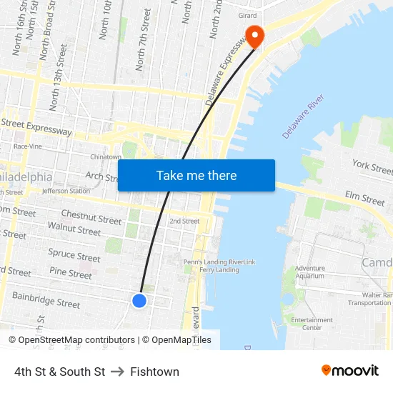 4th St & South St to Fishtown map