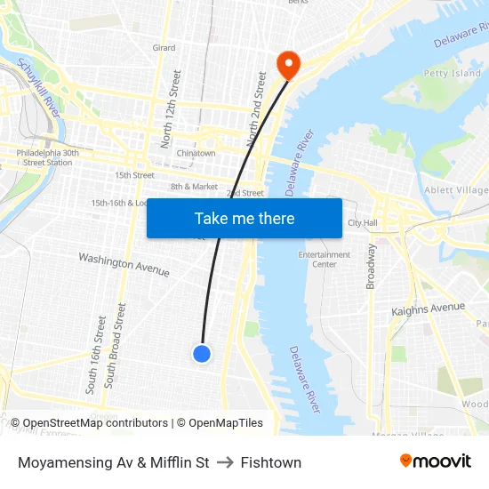 Moyamensing Av & Mifflin St to Fishtown map