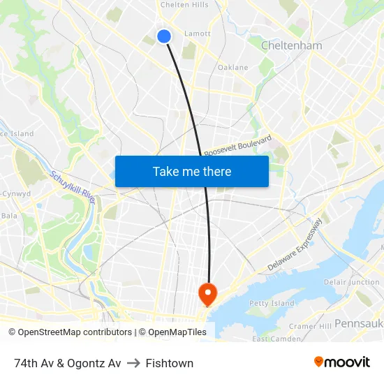 74th Av & Ogontz Av to Fishtown map