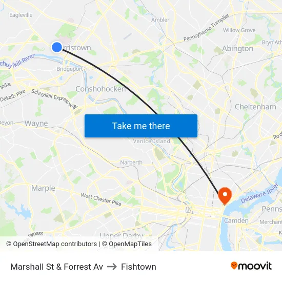 Marshall St & Forrest Av to Fishtown map