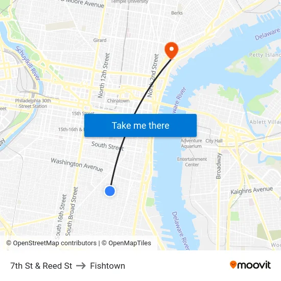 7th St & Reed St to Fishtown map