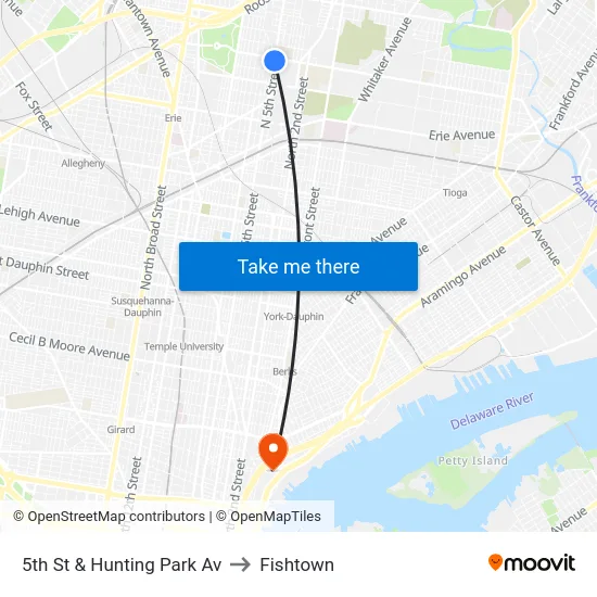 5th St & Hunting Park Av to Fishtown map