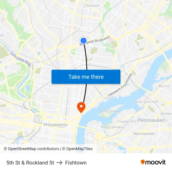 5th St & Rockland St to Fishtown map