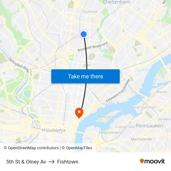 5th St & Olney Av to Fishtown map