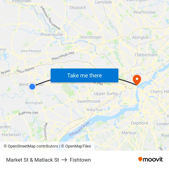 Market St & Matlack St to Fishtown map