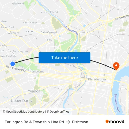 Earlington Rd & Township Line Rd to Fishtown map