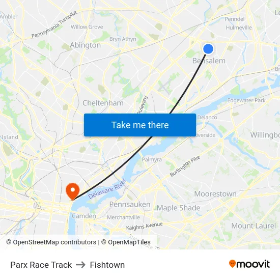 Parx Race Track to Fishtown map