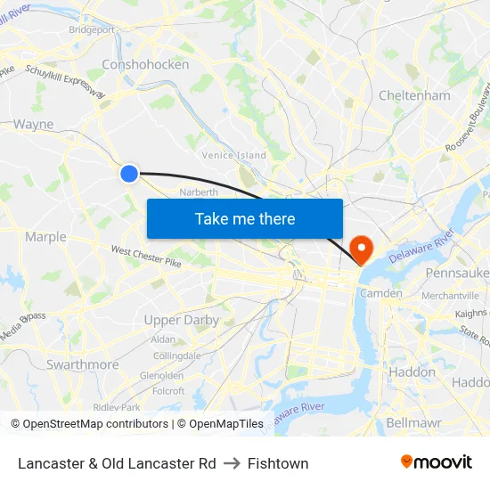 Lancaster & Old Lancaster Rd to Fishtown map