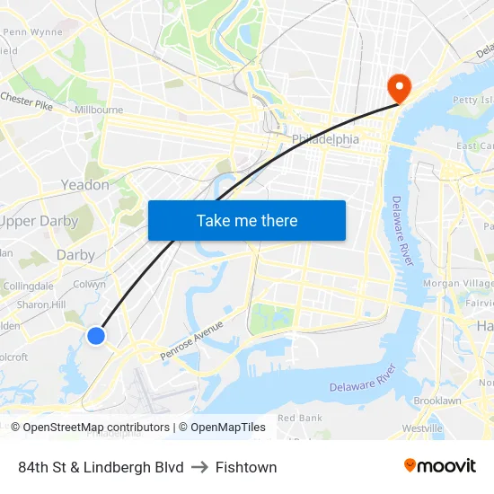 84th St & Lindbergh Blvd to Fishtown map