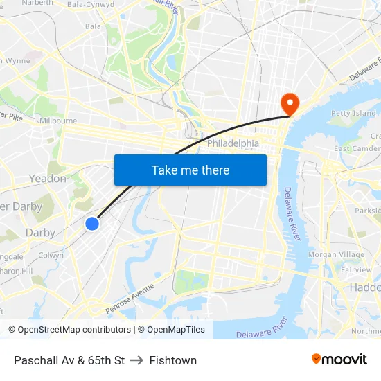 Paschall Av & 65th St to Fishtown map