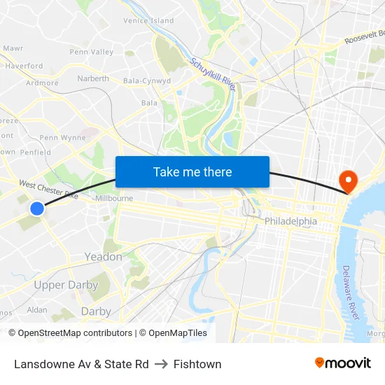 Lansdowne Av & State Rd to Fishtown map