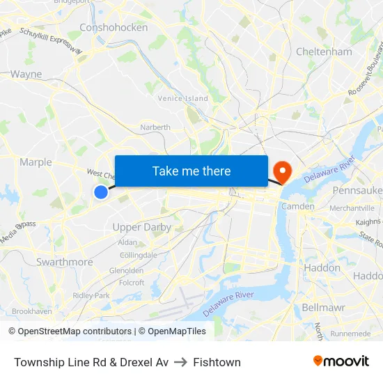 Township Line Rd & Drexel Av to Fishtown map