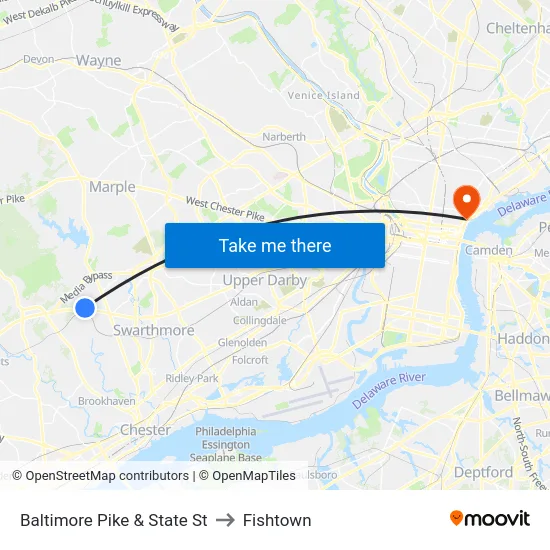 Baltimore Pike & State St to Fishtown map