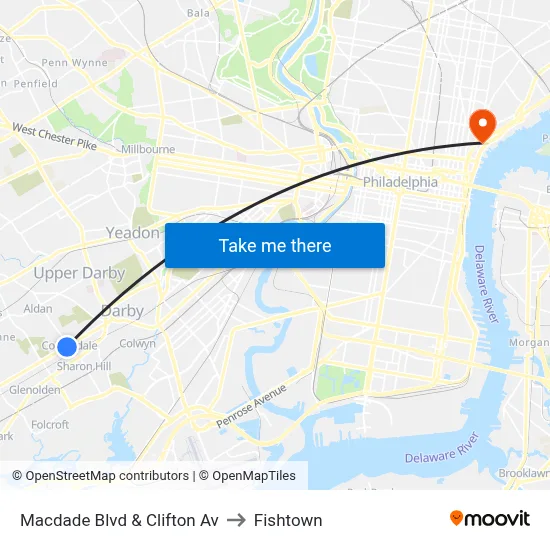Macdade Blvd & Clifton Av to Fishtown map