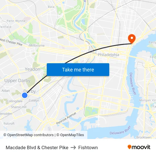 Macdade Blvd & Chester Pike to Fishtown map