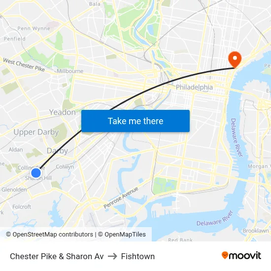 Chester Pike & Sharon Av to Fishtown map