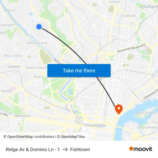 Ridge Av & Domino Ln - 1 to Fishtown map