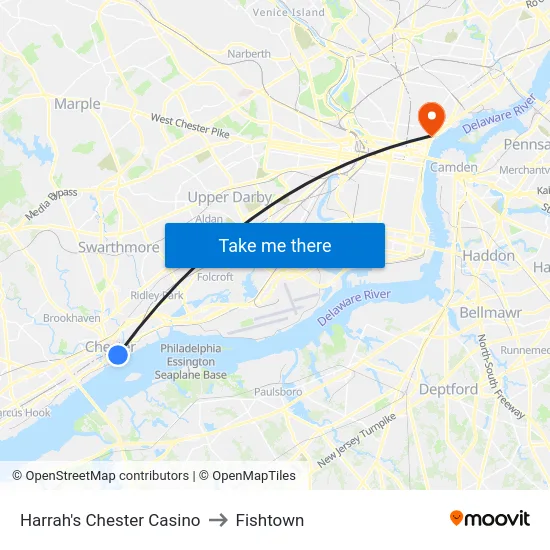 Harrah's Chester Casino to Fishtown map