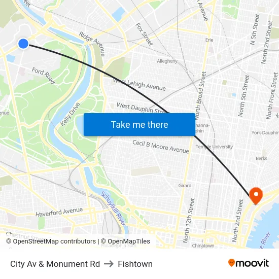 City Av & Monument Rd to Fishtown map