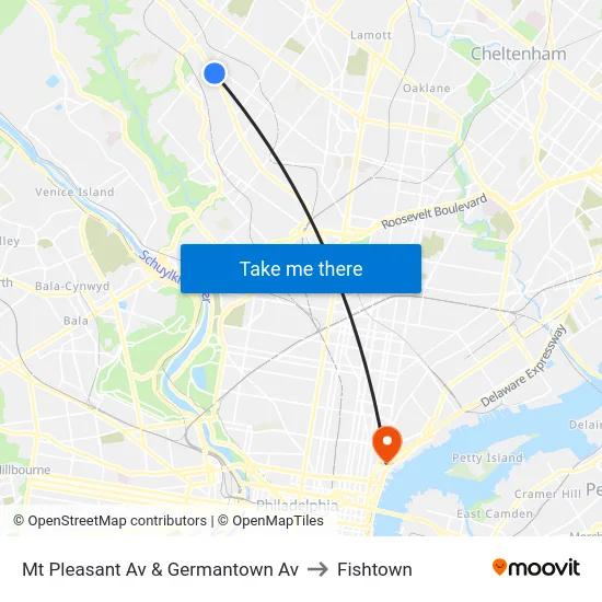 Mt Pleasant Av & Germantown Av to Fishtown map