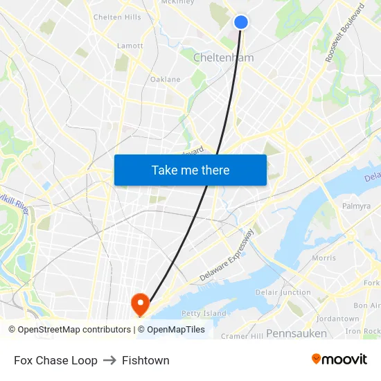 Fox Chase Loop to Fishtown map