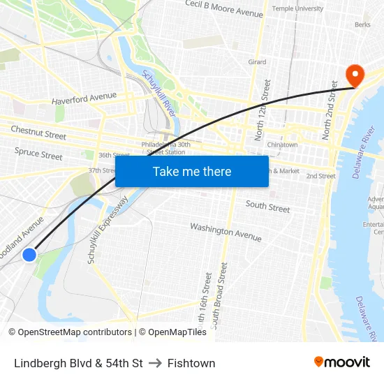 Lindbergh Blvd & 54th St to Fishtown map