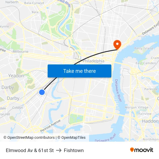 Elmwood Av & 61st St to Fishtown map