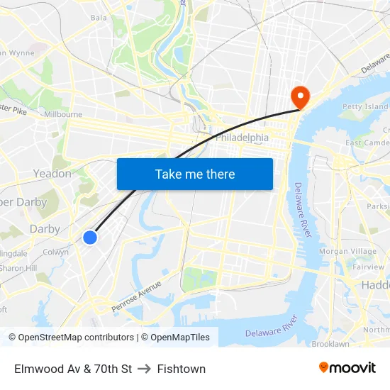 Elmwood Av & 70th St to Fishtown map