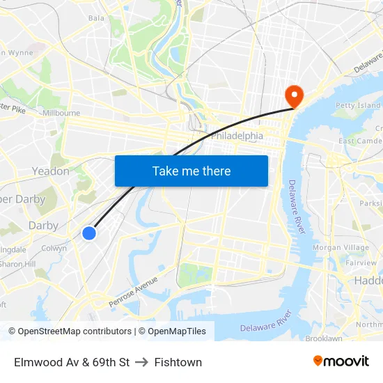 Elmwood Av & 69th St to Fishtown map