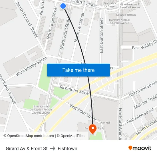 Girard Av & Front St to Fishtown map