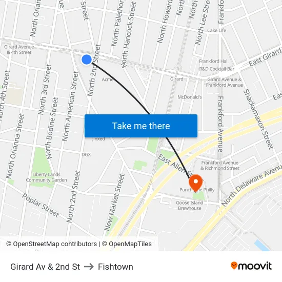Girard Av & 2nd St to Fishtown map