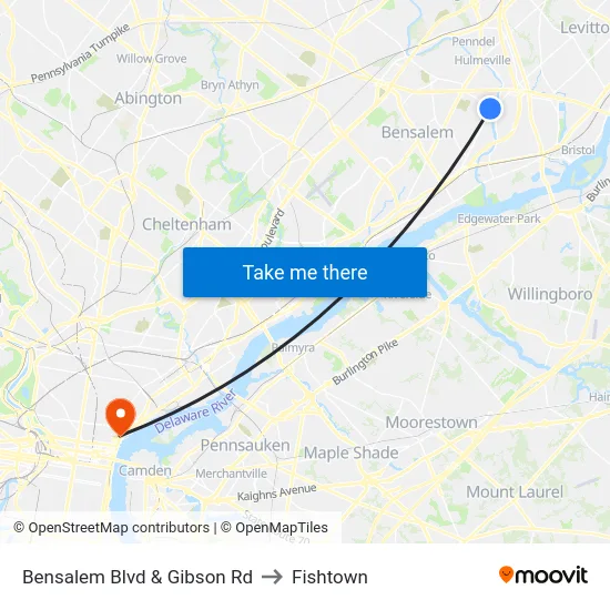 Bensalem Blvd & Gibson Rd to Fishtown map