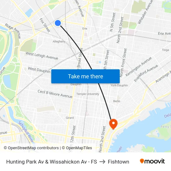 Hunting Park Av & Wissahickon Av - FS to Fishtown map