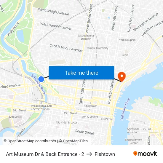 Art Museum Dr & Back Entrance - 2 to Fishtown map