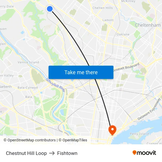 Chestnut Hill Loop to Fishtown map